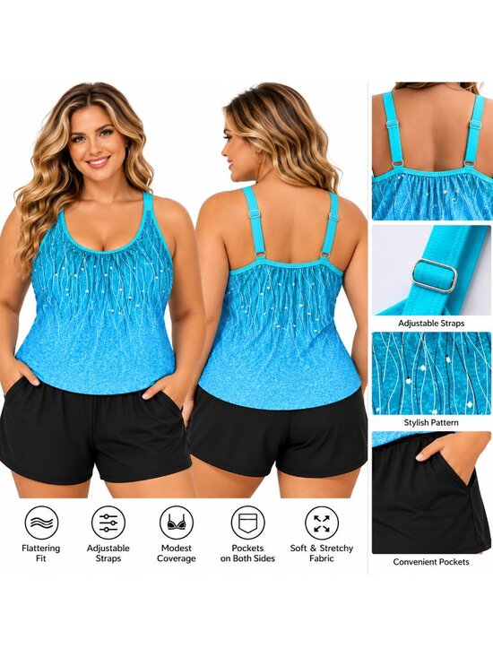 Arolina Other - 20W Blue Green Gradient Plus Size Swim Romper with Pockets NWT